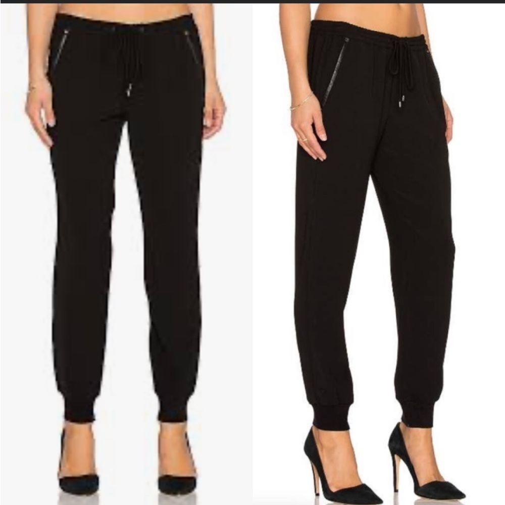 Vince. Lamb Leather Trim Joggers Black Size 27
